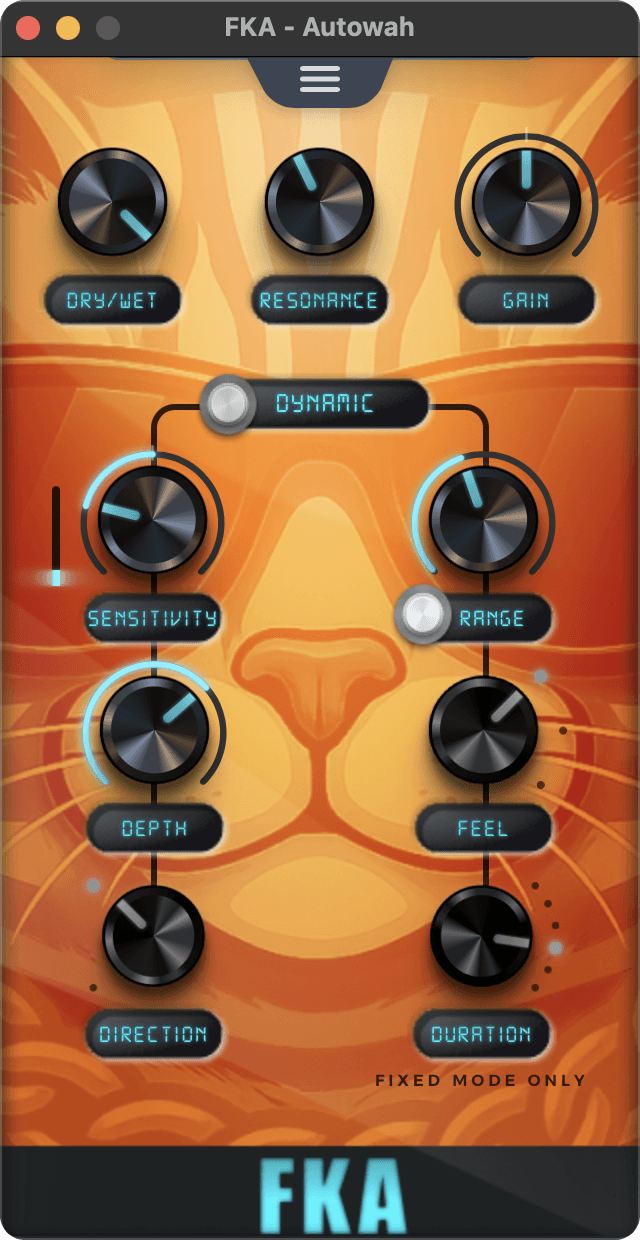 FKA AutoWah plugin interface showing Dynamic Mode and Feel control