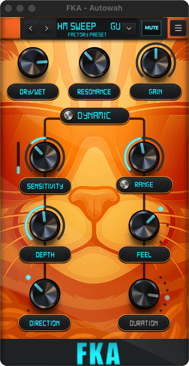 FKA AutoWah plugin interface showing Dynamic Mode and Feel control